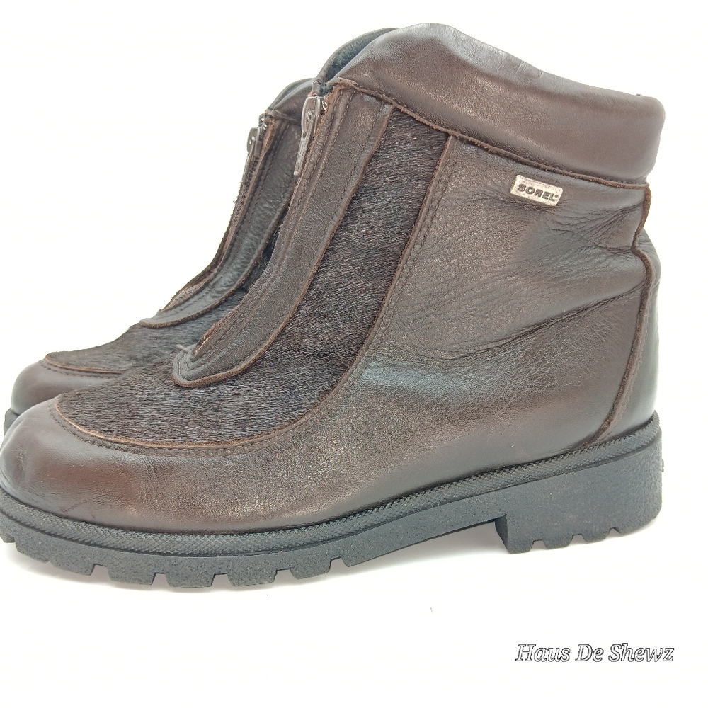 Sorel Women’s Shearling Casual Zipper Brown Leather Ankle Boots Size 9M